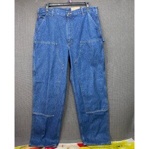 Carhartt Mens 38x34 Blue Loose Original Fit Double-Front Denim Logger Dungarees